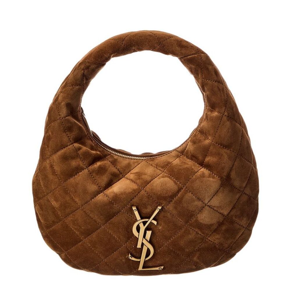Saint Laurent Icarino Quilted Suede Shoulder Bag, Brown